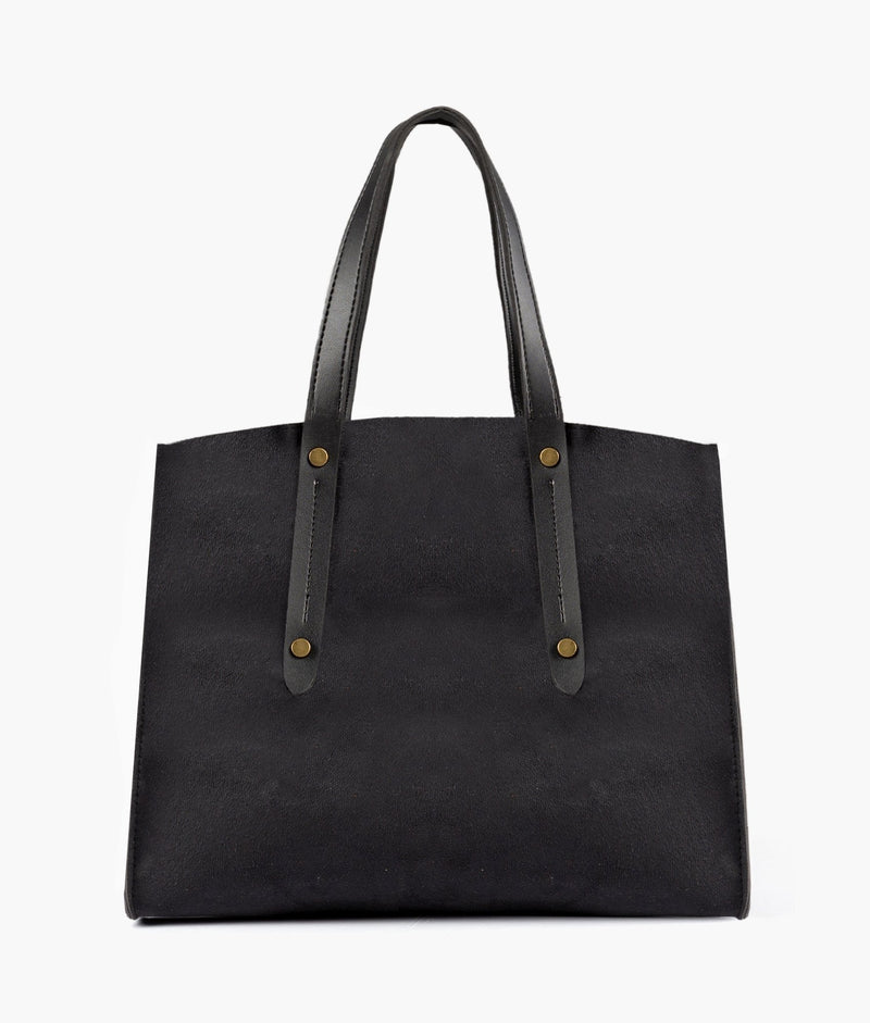 Black suede multi compartment satchel bag