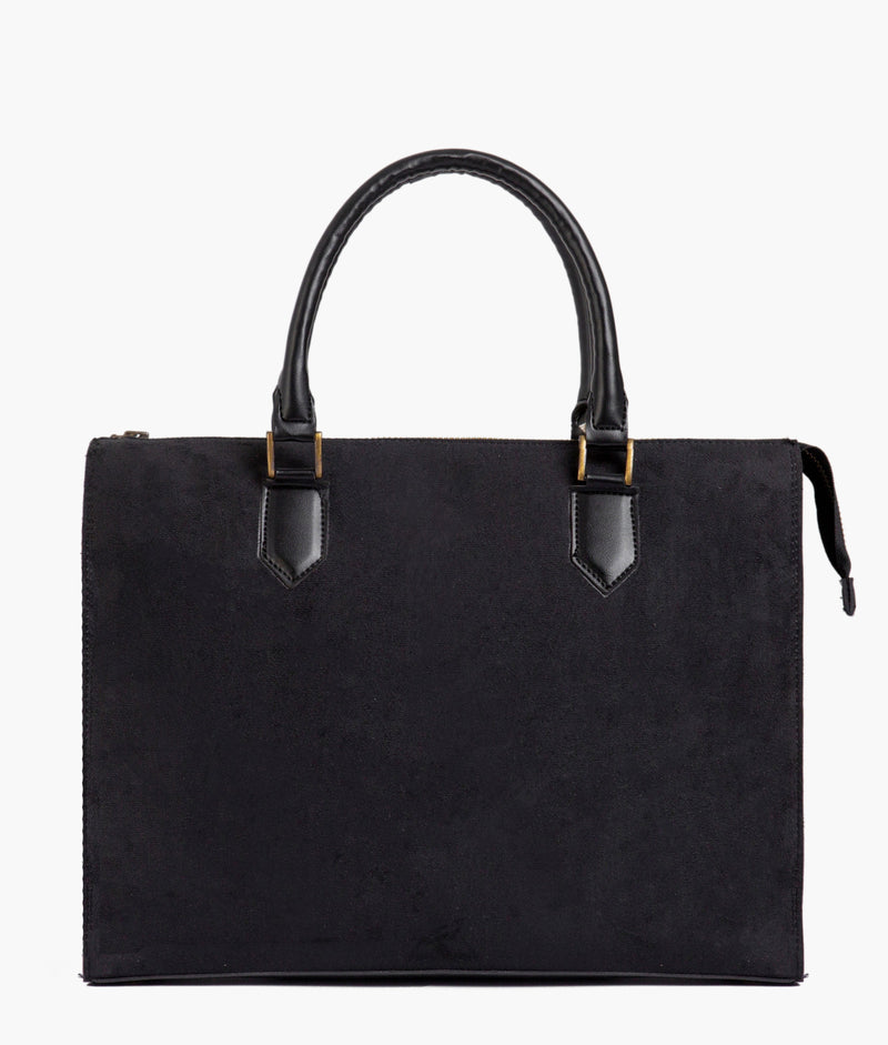 Black suede workplace handbag
