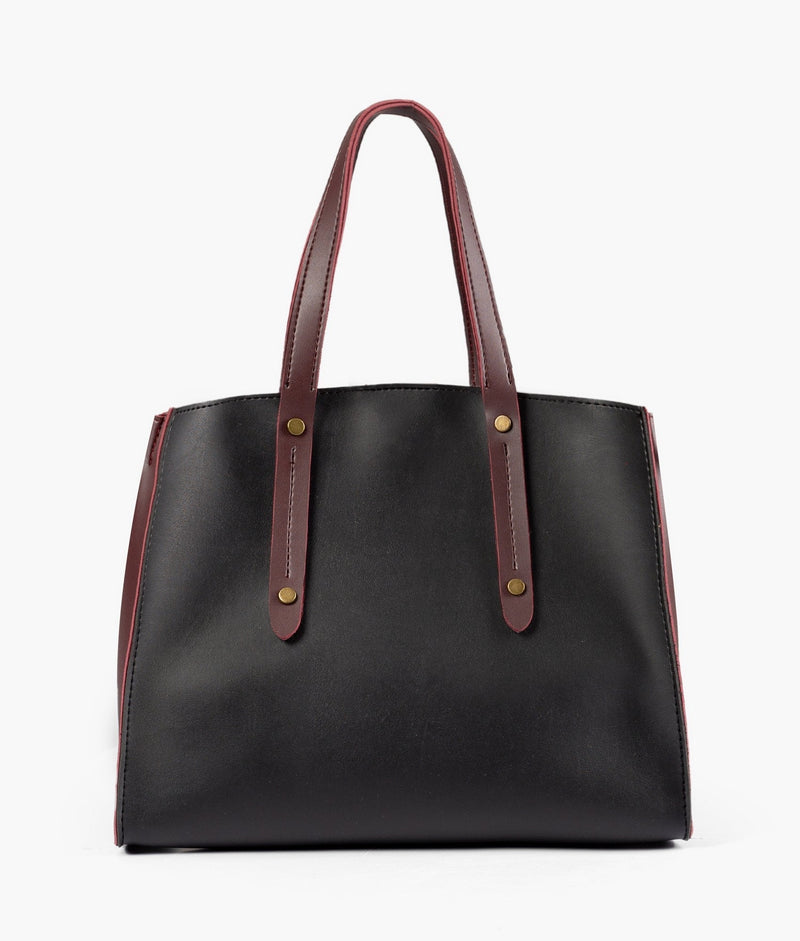 Black with burgundy multi compartment satchel bag