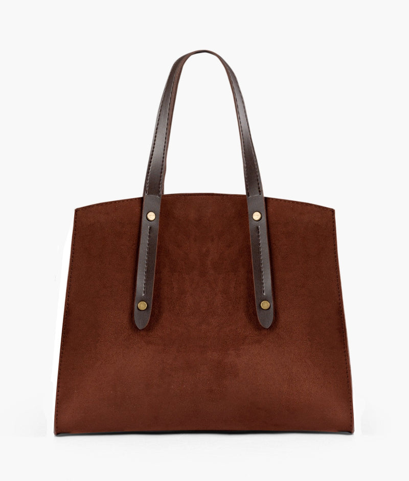 Dark brown suede multi compartment satchel bag