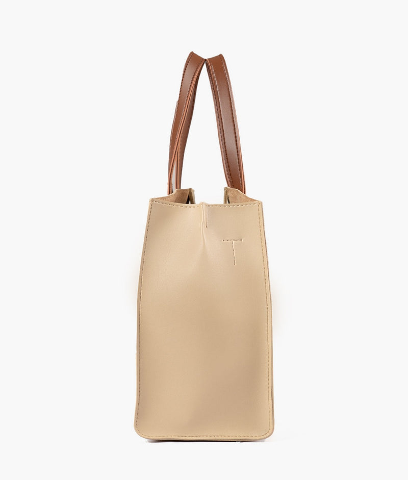 Off-white with brown multi compartment satchel bag