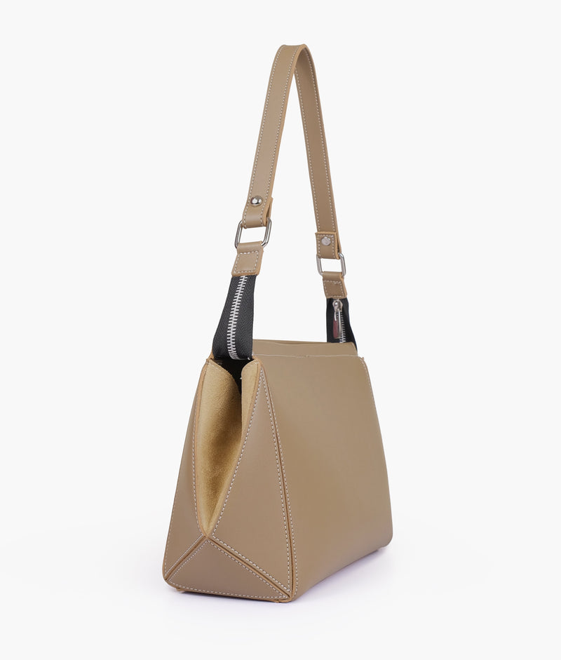 Coffee suede trio twist handbag